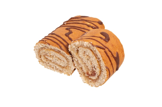 slice of sweet roll isolated on white background high quality photo