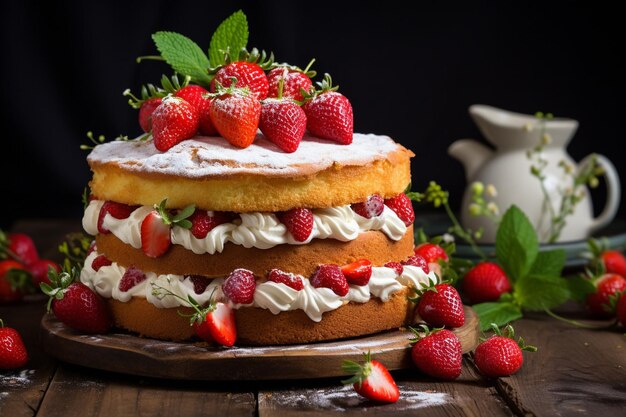 Slice van rode fluweel taart met verse aardbeien heerlijk gelaagd dessert