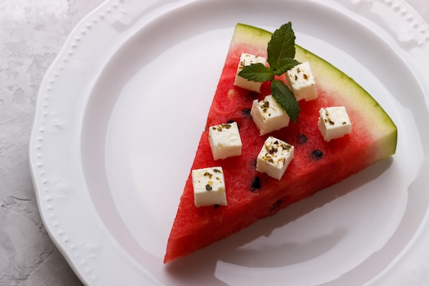 Slice of watermelon and feta cheese