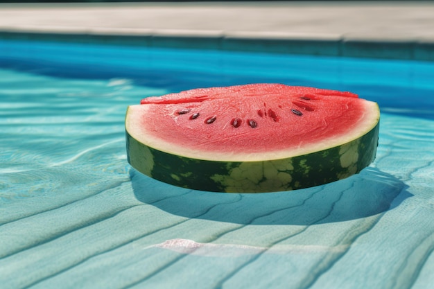 A slice of watermelon sits on a pool table.