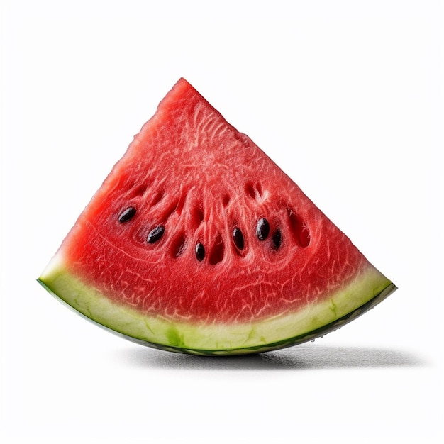 A slice of watermelon with a green stripe on the bottom.