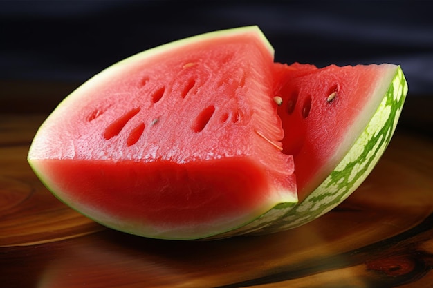 A slice of watermelon on a wooden plate generative AI