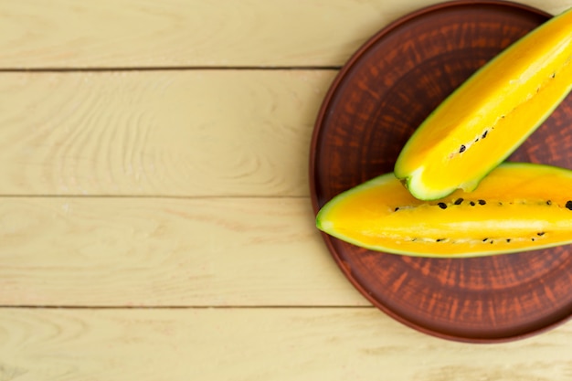 Slice yellow watermelon