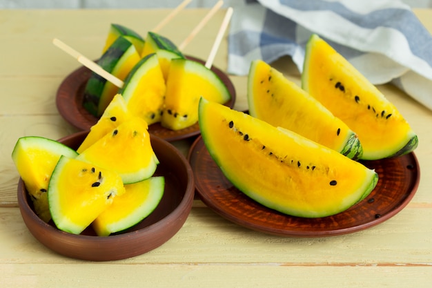 Slice yellow watermelon