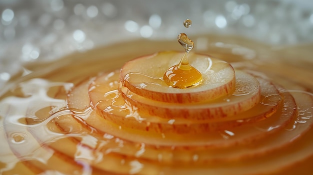 Sliced apple fruit with honey