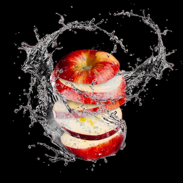 Sliced apple splashing water