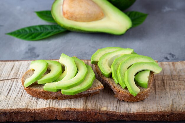 Sliced avocado on toast bread