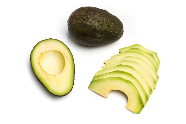 Sliced avocado  on a white background