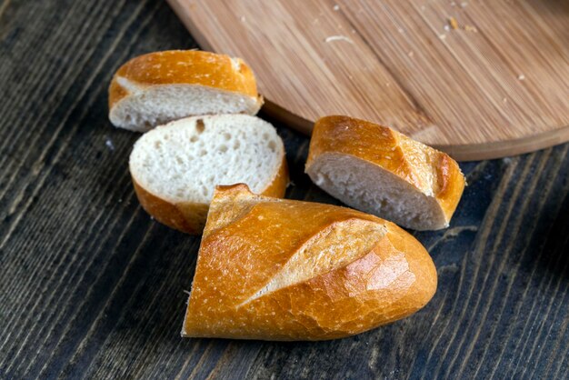 Sliced baguette while cooking in the kitchen