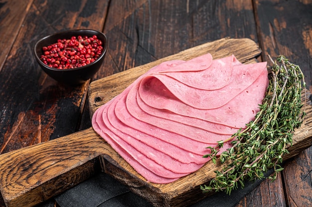 Sliced Beef Ham snack on wooden board Wooden background Top view