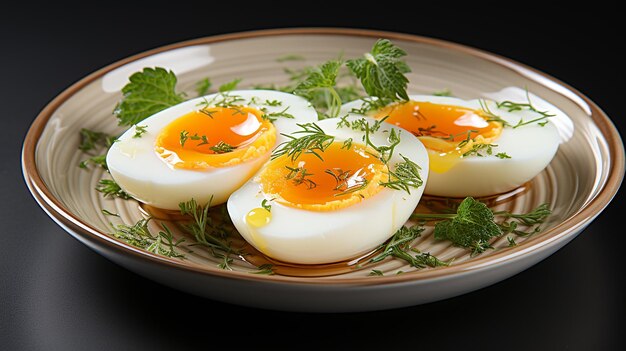 Photo sliced boiled egg on white plate