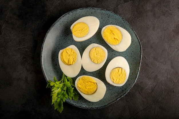 Sliced boiled eggs on the table
