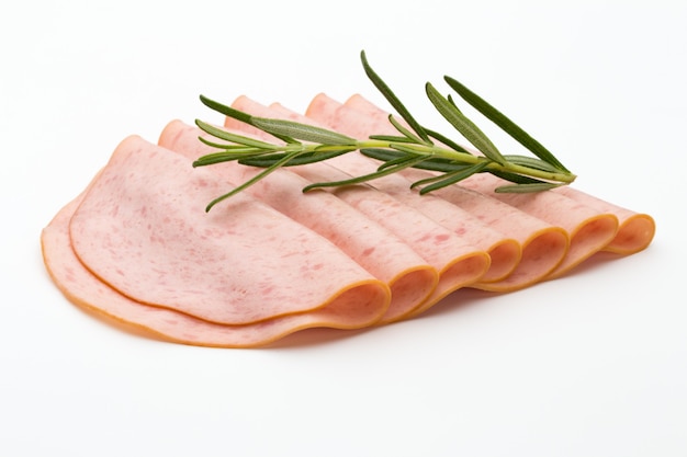 Sliced boiled ham sausage isolated on white