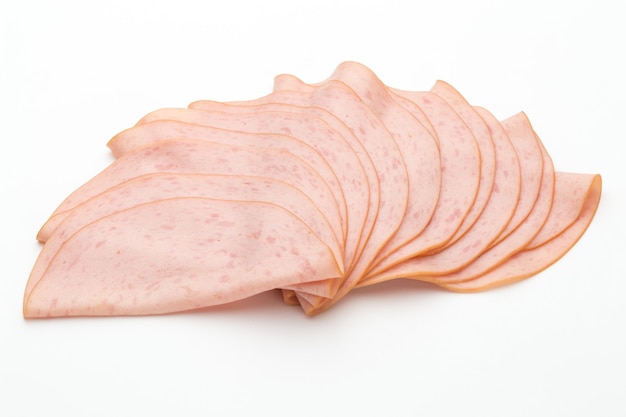 Sliced boiled ham sausage isolated.