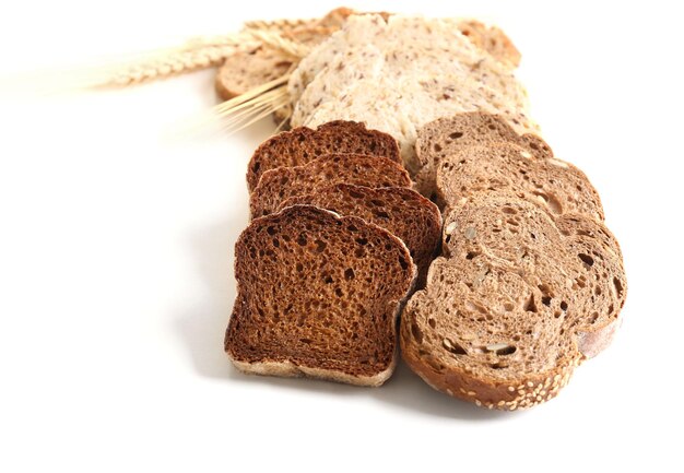 Photo sliced bread and ears isolated on white