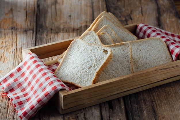 Sliced bread on wooden table