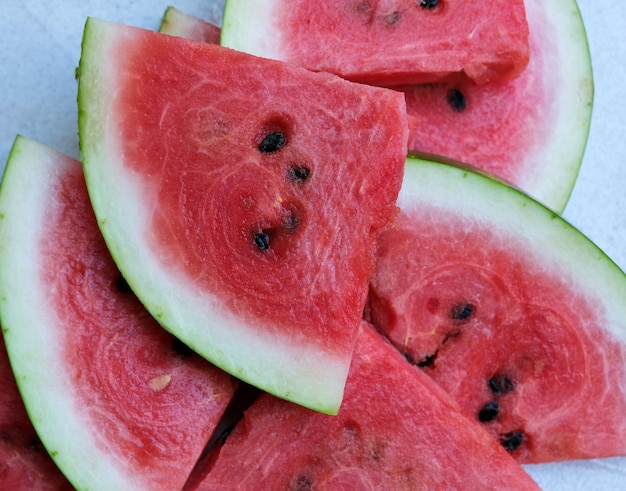 sliced bright juicy watermelon on the table