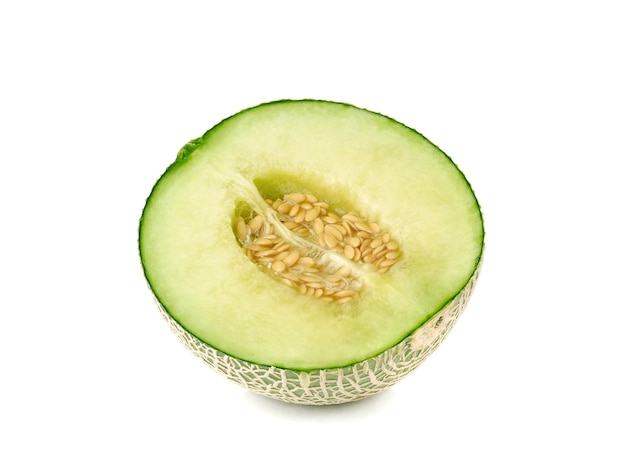 Photo sliced cantaloupe melon isolated on whitebackground