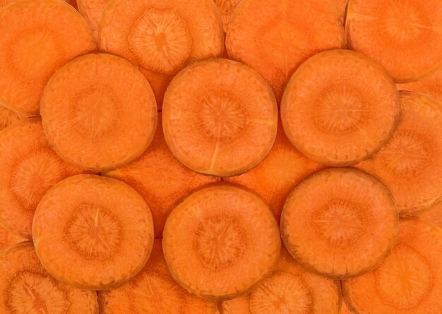 Sliced carrot discs. Background close up