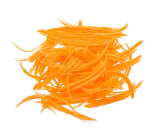 Sliced carrots on a white background