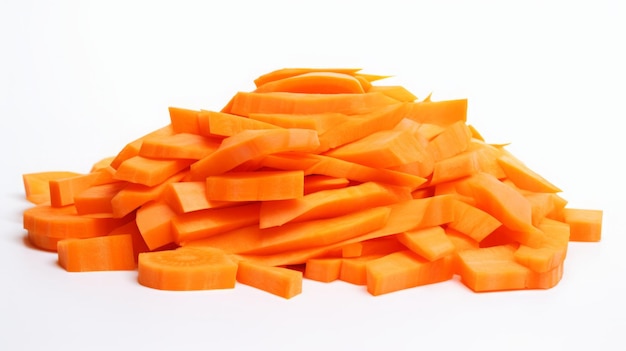 Photo sliced carrots on white background