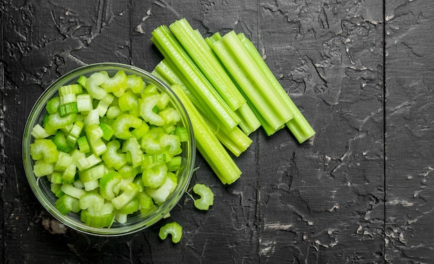 Sliced celery in a bowl