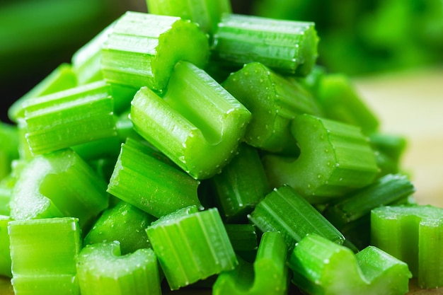 Sliced celery healthy cooking ingredient sliced vegetable pieces macro photography