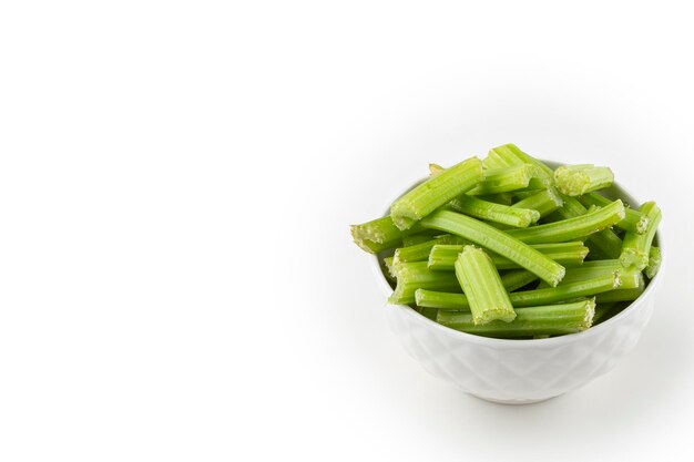 Sliced celery isolated on white background