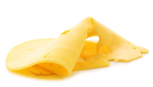 写真 白い背景に分離されたスライスされたチーズ