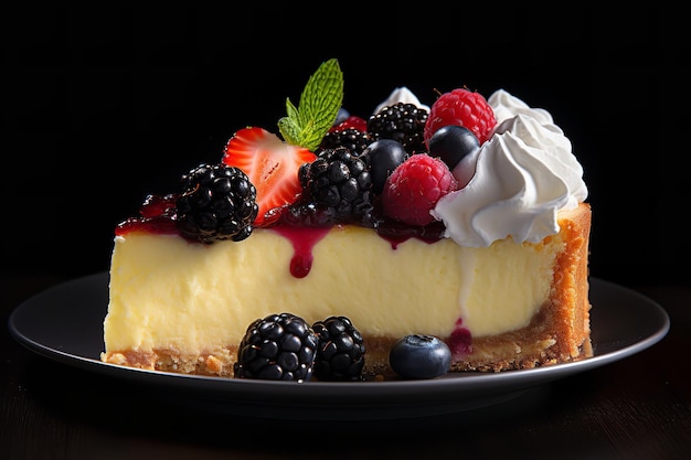 Sliced Cheesecake with Fresh Berries and Whipped Cream