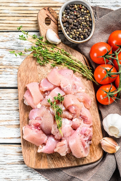 Sliced chicken thighs fillet. Top view