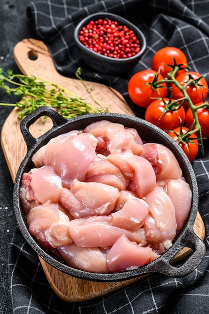 Sliced chicken thighs fillet without skin