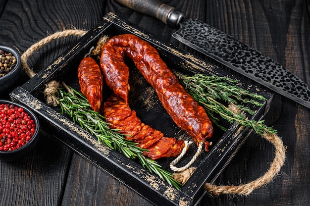 Sliced chorizo salami, Spanish traditional chorizo sausage