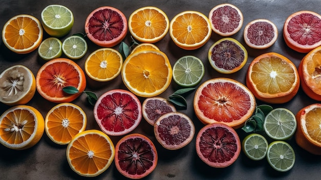 Sliced citrus fruits with perfectly arranged seeds AI generated