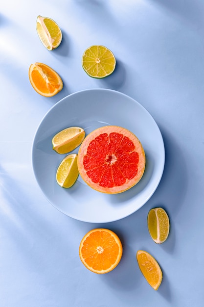 Sliced citrus with grapefruit, lemon and orange