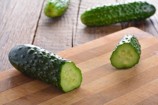 Sliced cucumber on a cutting board