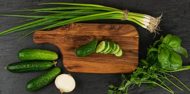 Sliced cucumber with greens