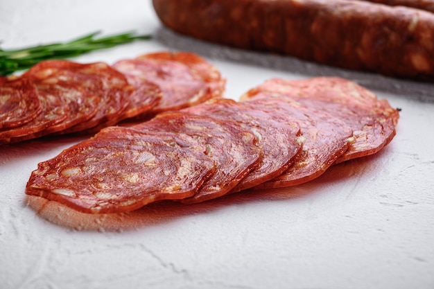 Sliced cuts of chorizo salami sausage