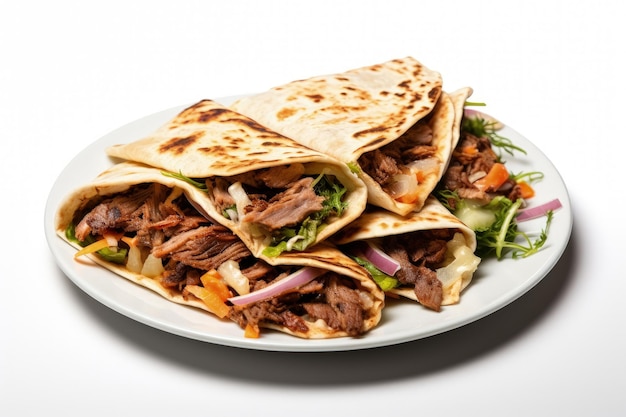 Sliced doner kebab or shawarma on plate isolated