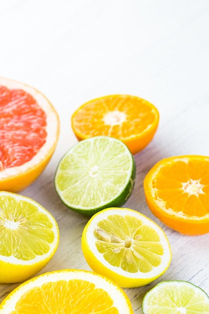 Sliced fresh citrus fruit for making infused water.