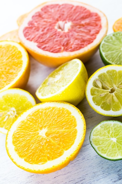 Sliced fresh citrus fruit for making infused water.