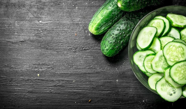 Sliced fresh cucumber slices.