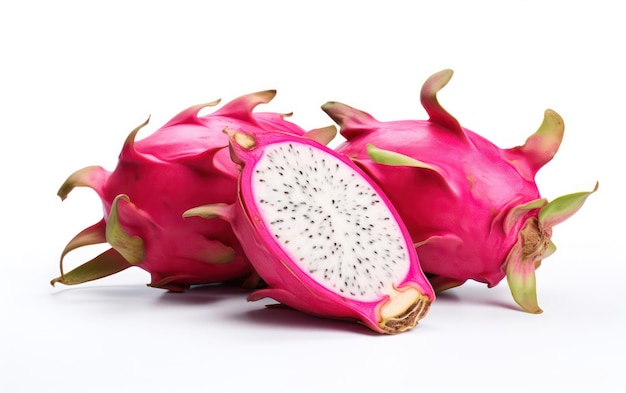 Sliced fresh dragon fruit isolated on white background