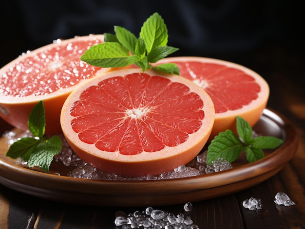 Sliced Fresh Grapefruits with Water Droplets Pomelo Fruits Generative AI