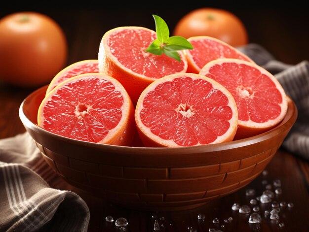 Sliced fresh grapefruits with water droplets pomelo fruits generative ai