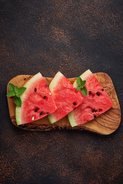 Sliced fresh watermelon and mint