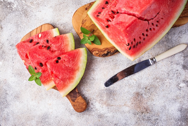 Sliced fresh watermelon and mint