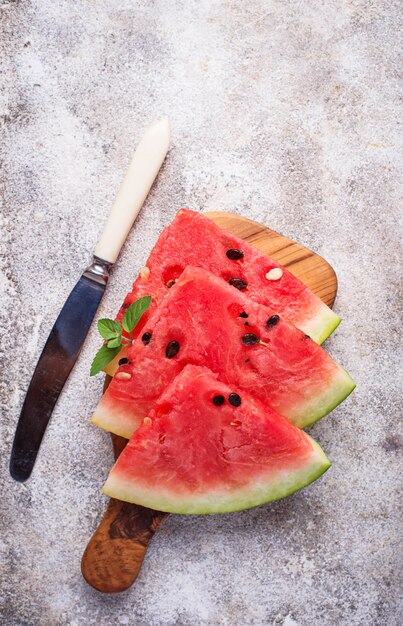 Sliced fresh watermelon and mint