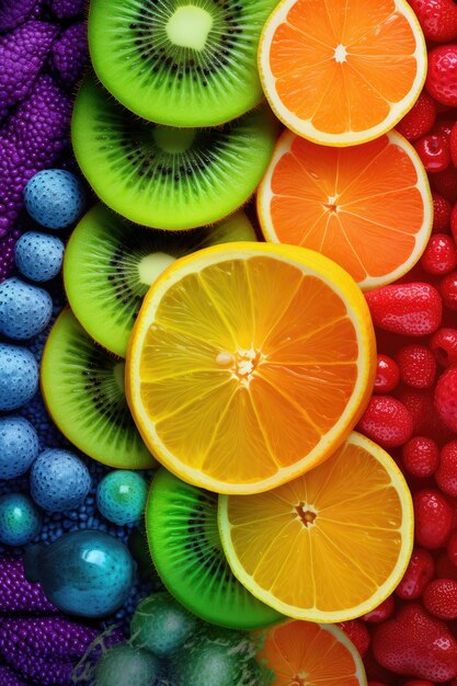 Photo sliced fruits background ai generated image