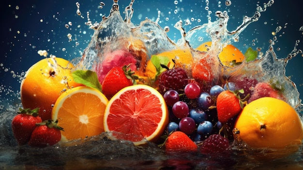Sliced fruits splashes vibrant colors